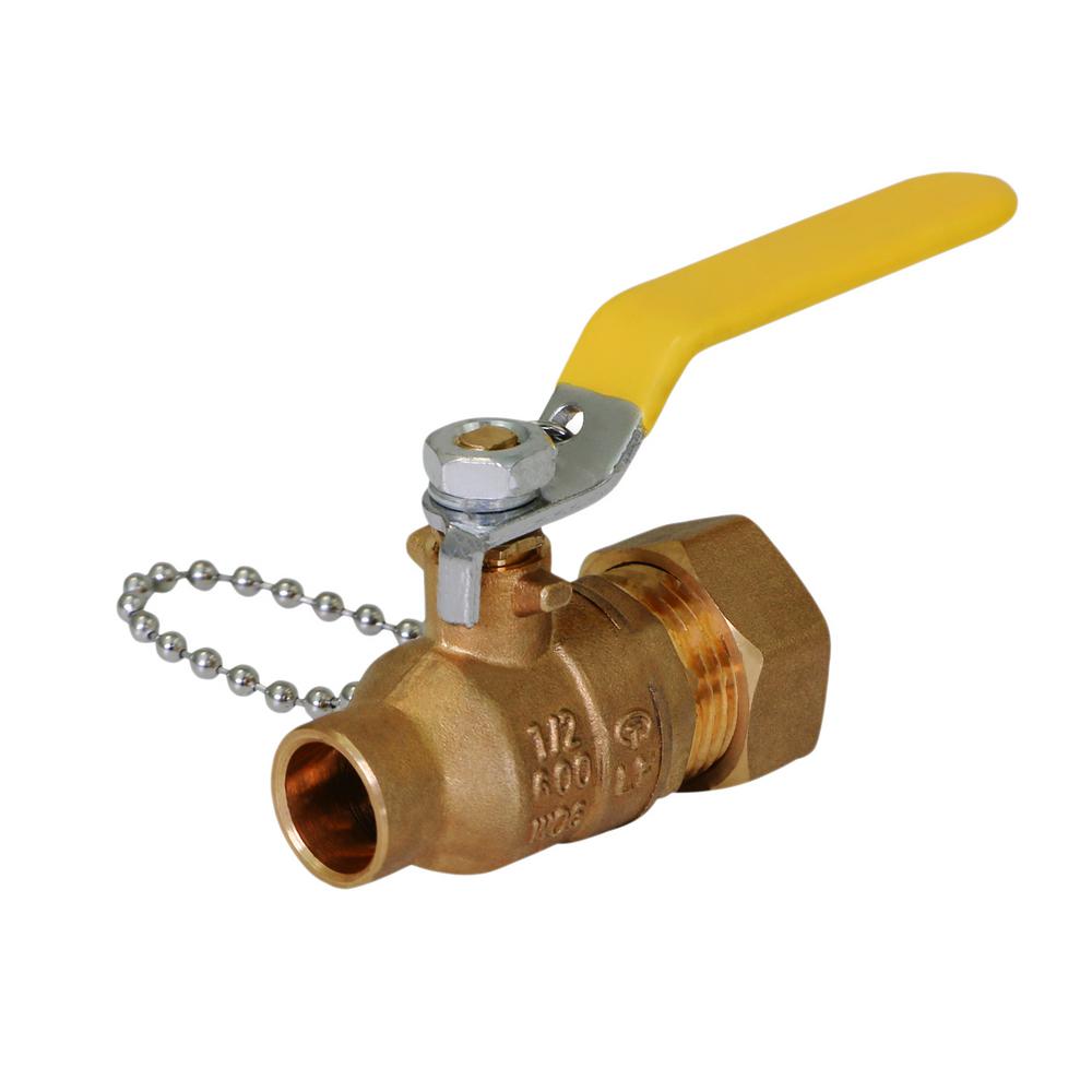 The Plumbers Choice Premium Brass Full Port Hose Ball Valve With Chain And Cap 12 In Swt X 1 6254