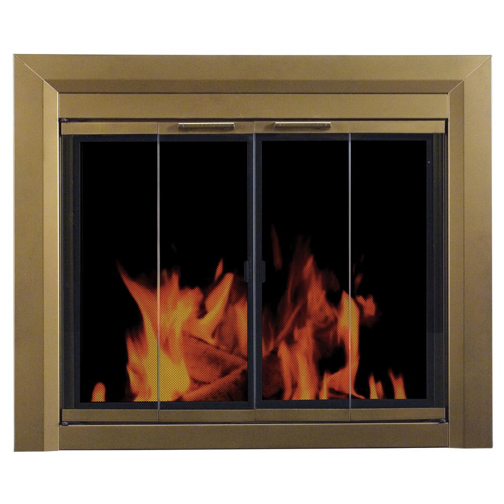 The Pleasant Hearth Carrington Series Large Fireplace Glass Doors assist in reducing heat loss or cool air loss up the chimney by as much as 90 percent. These decorative