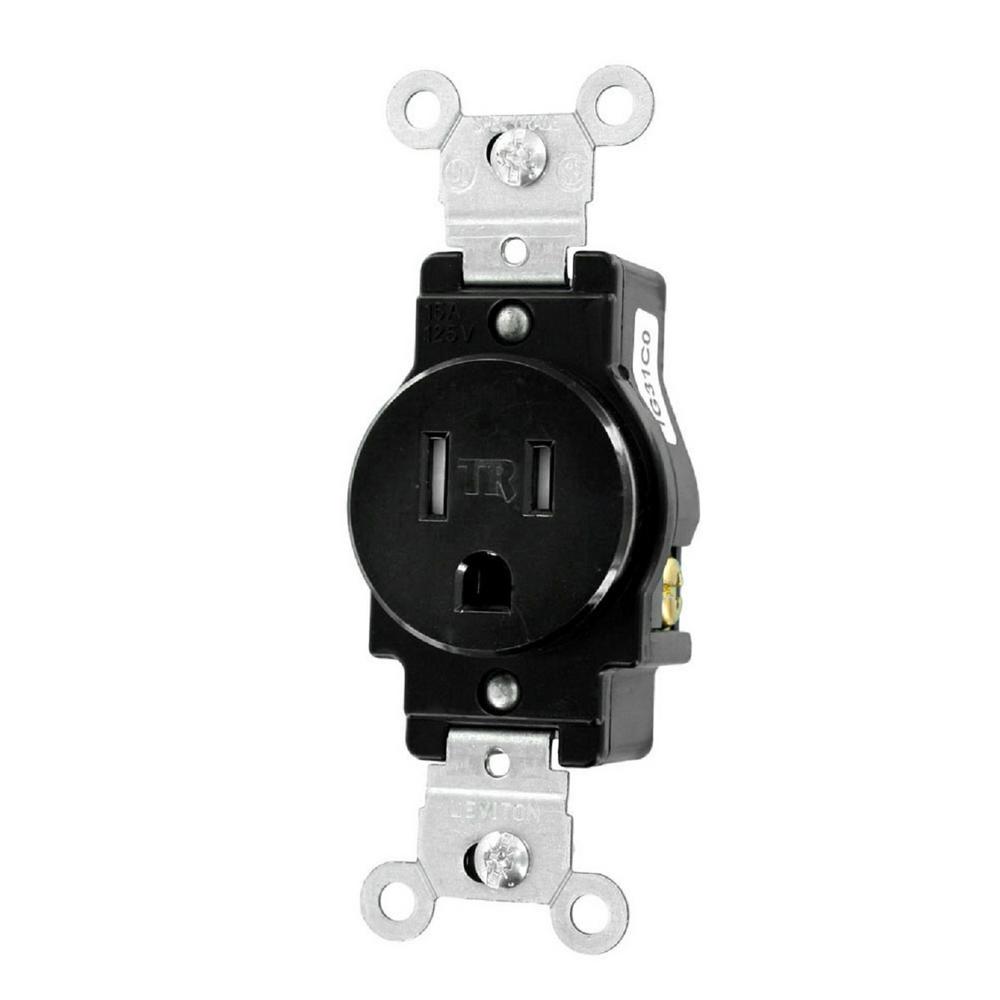 Leviton 15 Amp Commercial Grade Tamper Resistant Grounding Single Outlet, Black-T5015-E - The ...