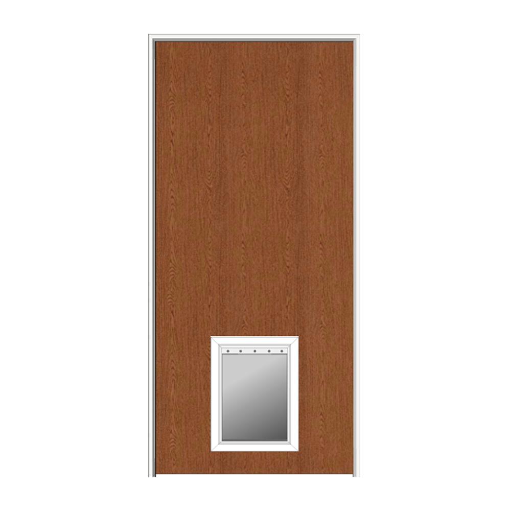 Mmi Door 30 In X 80 In 1 3 4 In Thick Flush Right Hand Solid Core Unfinished Red Oak Single Prehung Interior Door W Pet Door