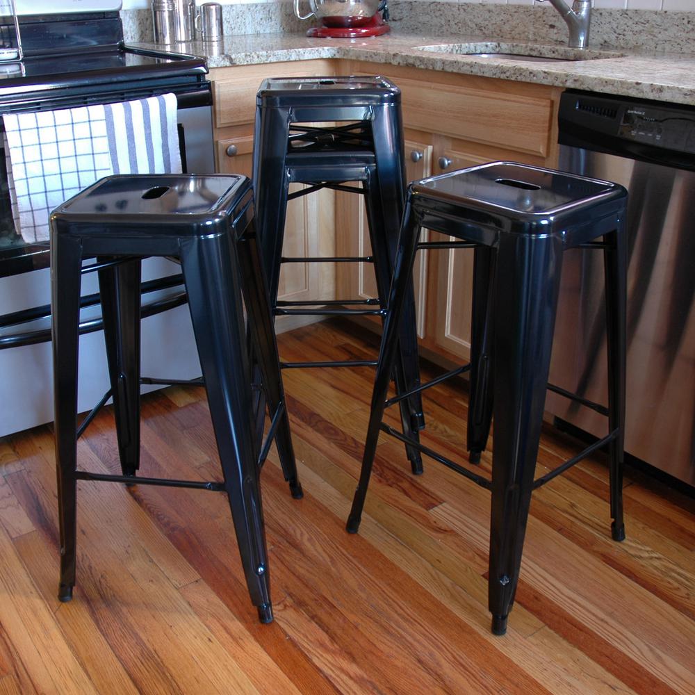 Amerihome Loft Style 30 In Stackable Metal Bar Stool Black Set Amerihome Loft Style 30 In Stackable Metal Bar Stool Black Set Of 4 Bs030bset The Home Depot