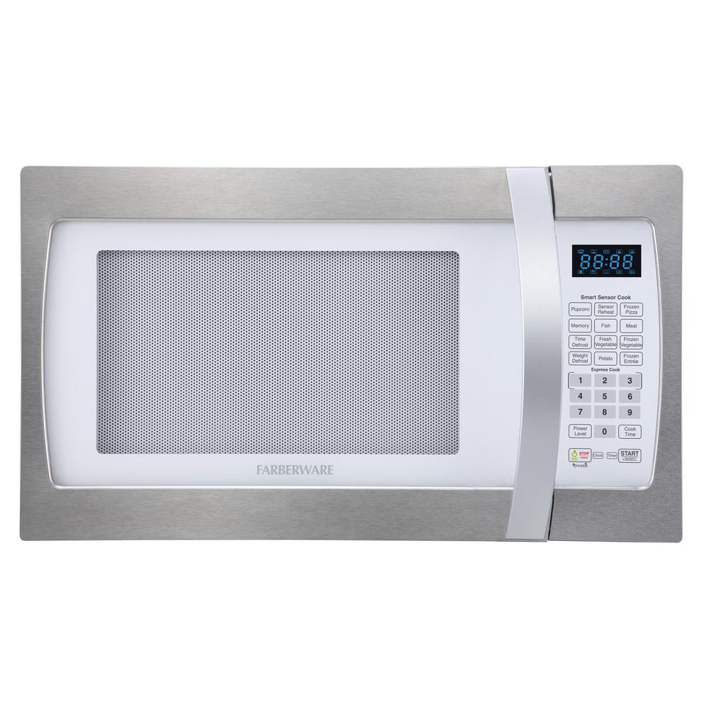 Farberware Microwaves Liances The Home Depot 1100 Watt Countertop Microwave In Platinum With Smart Sensor