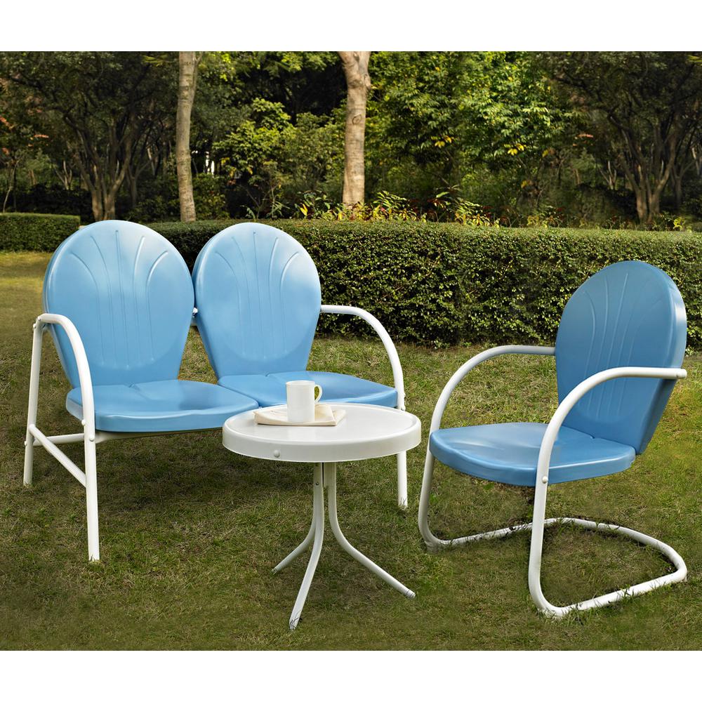 Crosley Griffith Blue 3 Piece Metal Outdoor Conversation Seating Set Crosley Griffith Blue 3 Piece Metal Outdoor Conversation Seating Set