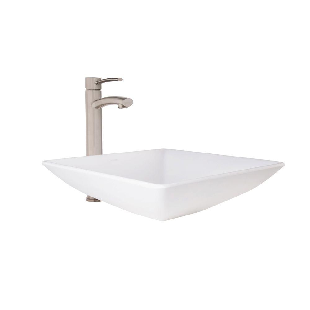 VIGO Matira Matte Stone Vessel Sink in White and Milo Faucet Set in ...