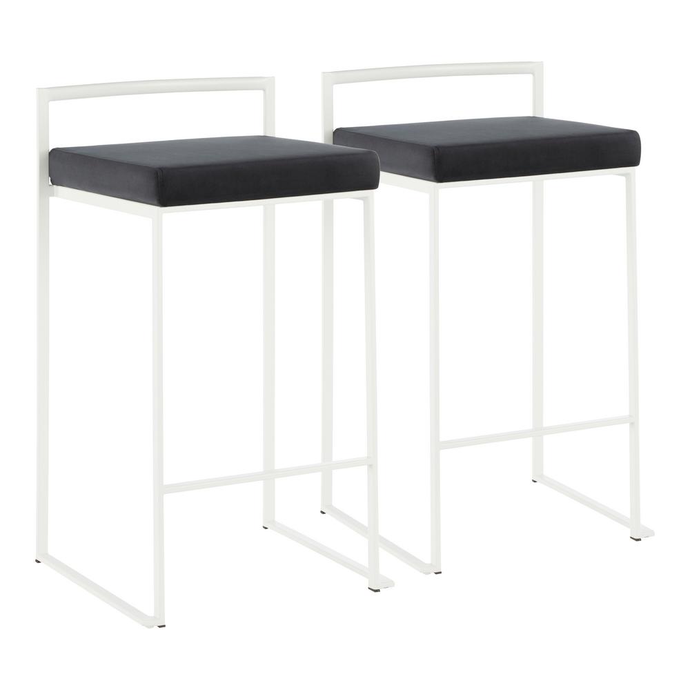 Lumisource Fuji 26 In White Stackable Counter Stool With Black White Stackable Counter Stool With Black Velvet Cushion Set Of