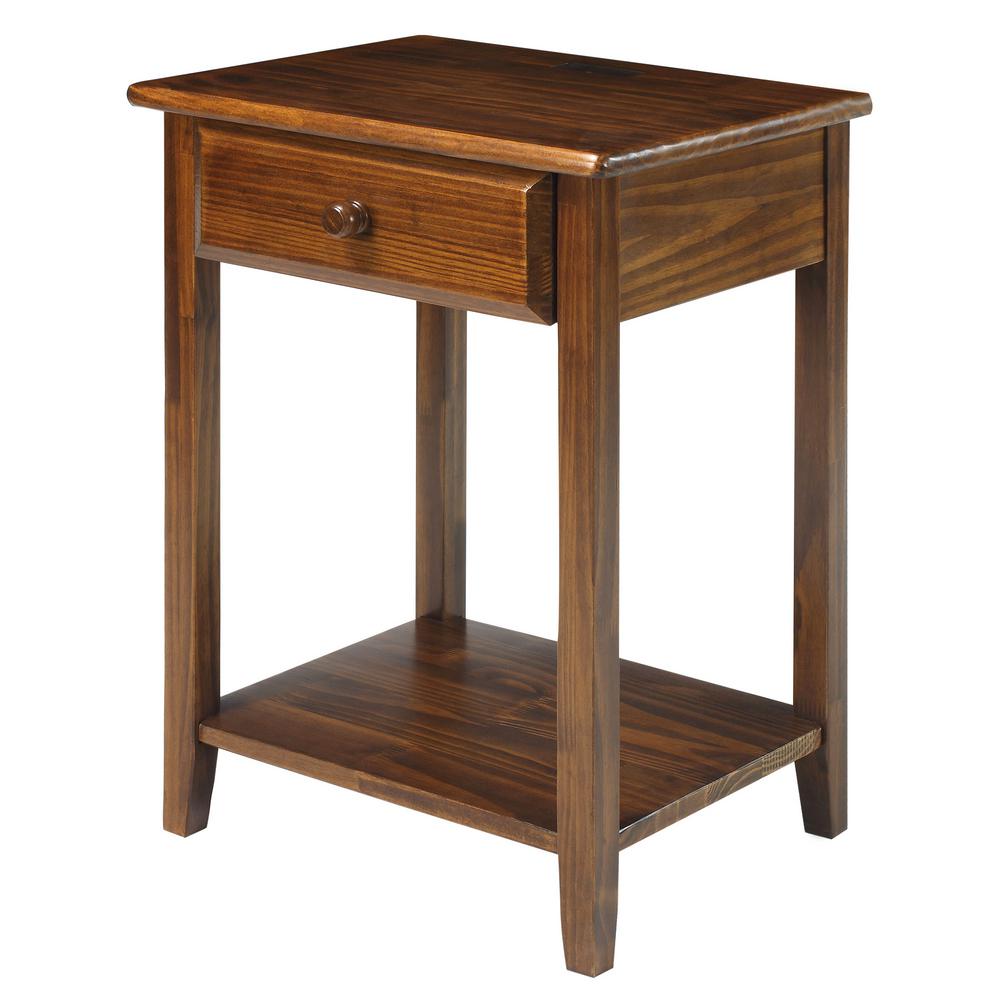 Casual Home Night Owl Warm Brown Nightstand With Usb Port 647 24 The Home Depot