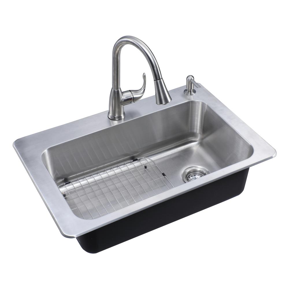 Reviews For Glacier Bay All In One Dual Mount Stainless Steel 33 In 2 Hole Single Bowl Kitchen Sink In Brushed With Faucet VT3322D1 The Home Depot