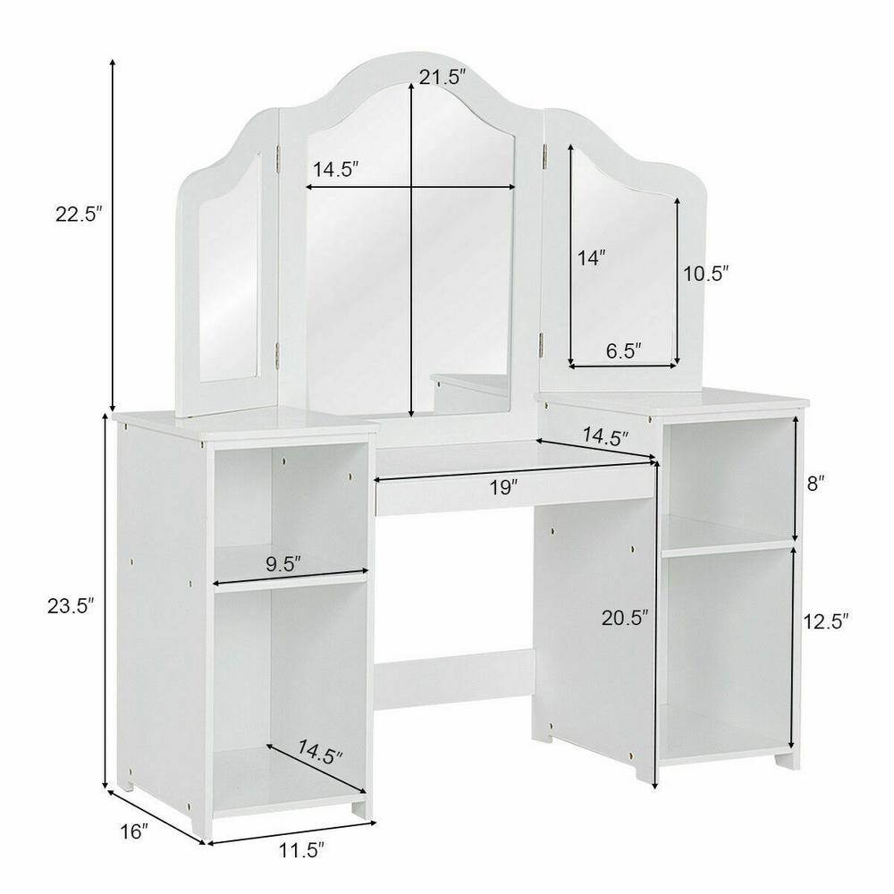 Costway White Vanity Table Set With Makeup Dressing Kids Girls