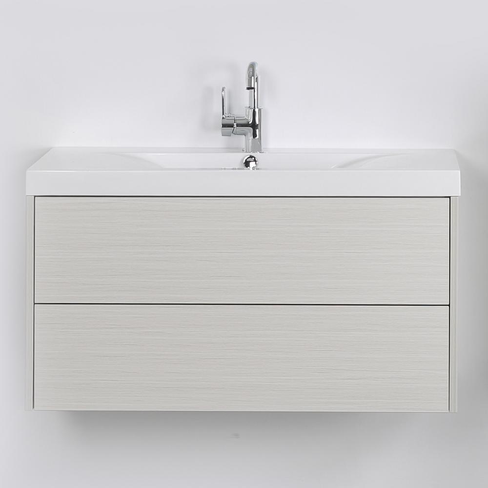 39 4 In W X 19 H Bath Vanity Gray With Resin Top White Basin