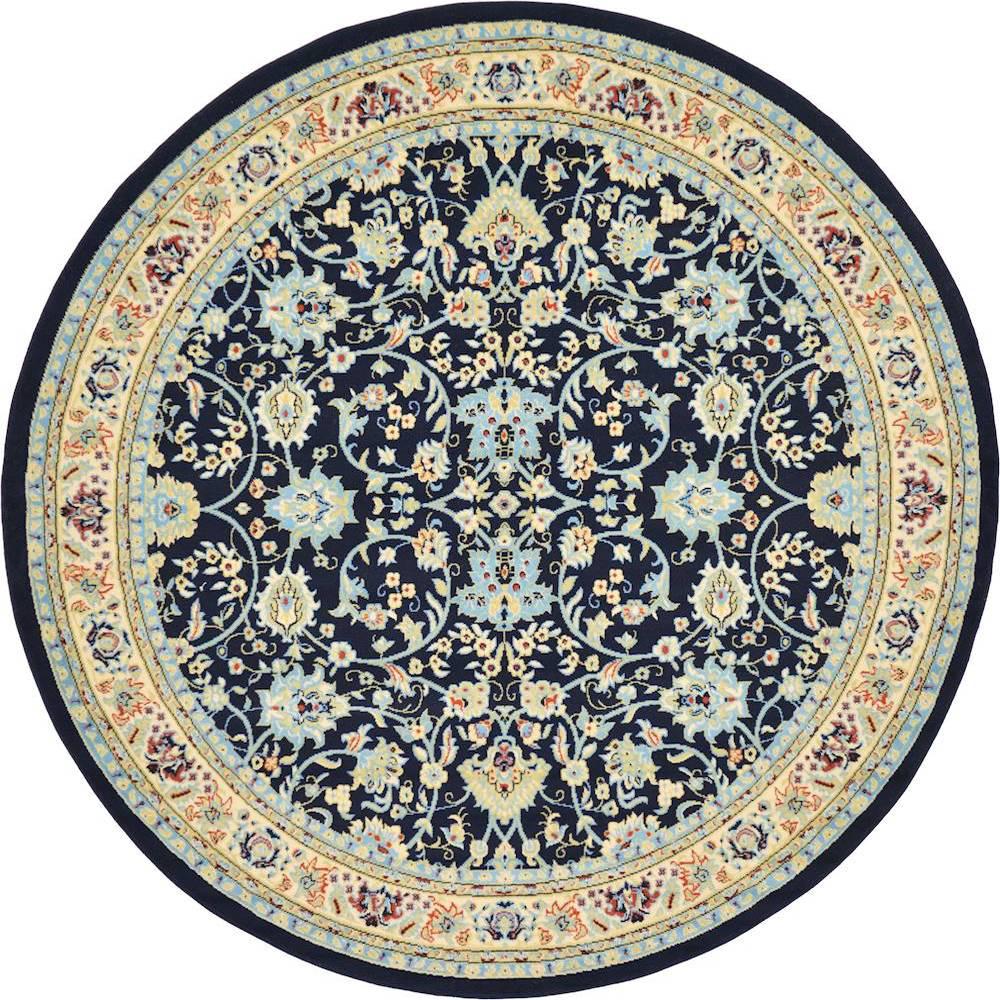 Unique Loom Kashan Navy Blue 8 ft. x 8 ft. Round Area Rug-3123494 - The ...