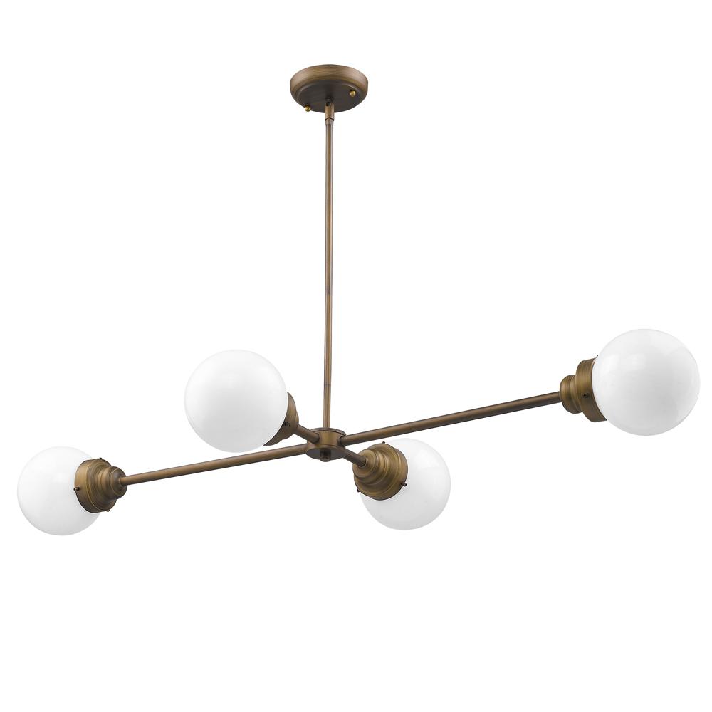 Acclaim Lighting Portsmith 4 Light Raw Brass Island Pendant With White Globe Shades
