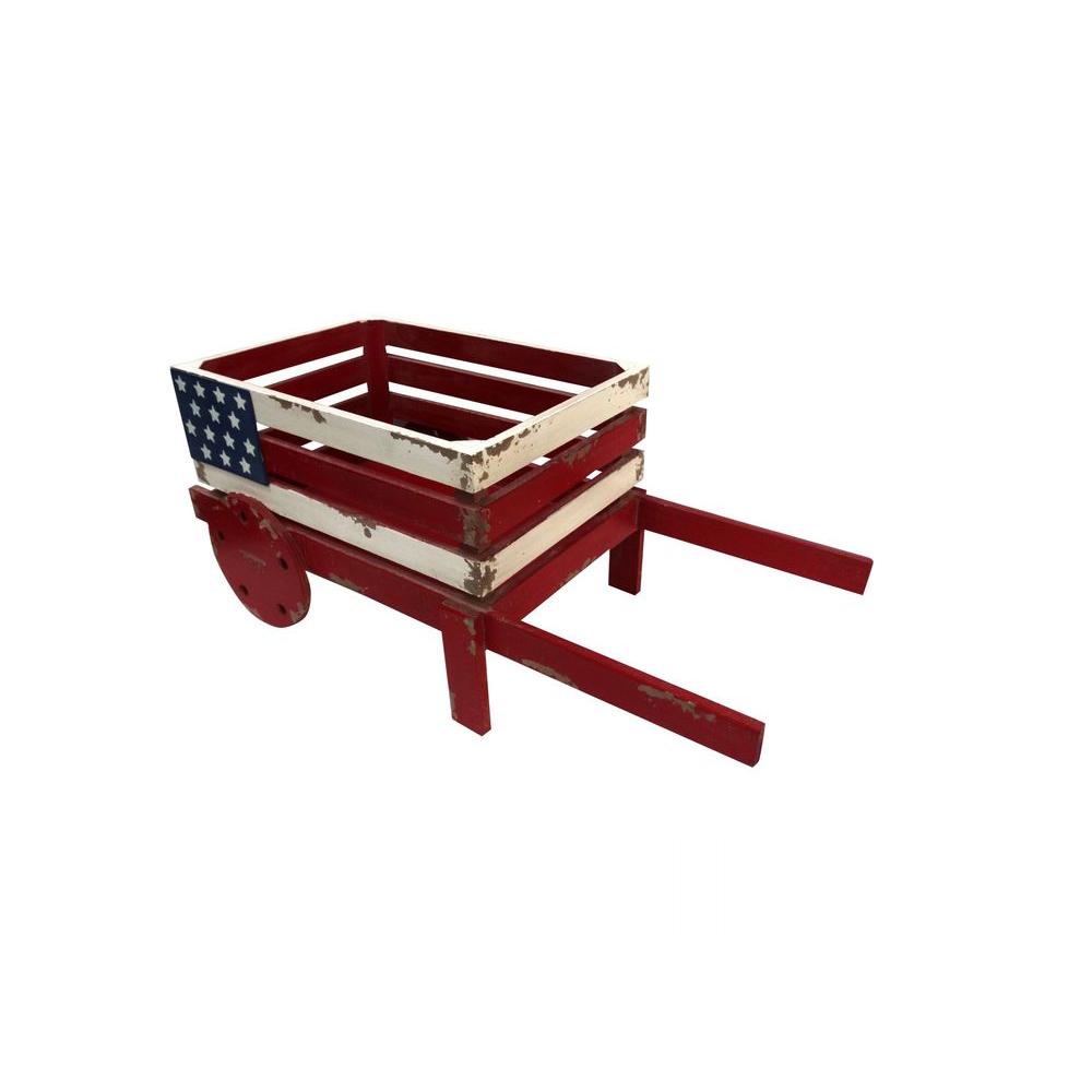 Alpine American Flag Wooden Wheel Barrel Planter by Alpine