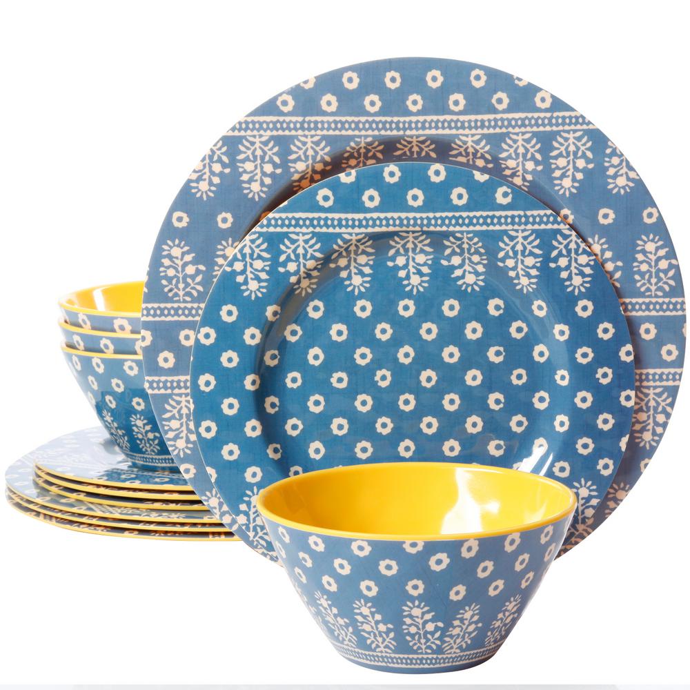 Gibson Studio California Zoey 12 Piece Blue Melamine Dinnerware Set Gibson Studio California Zoey 12 Piece Blue Melamine Dinnerware Set