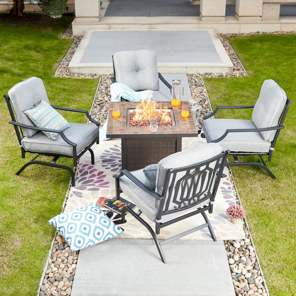 Patio Festival 5 Piece Metal Patio Fire Pit Seating Set With Gray