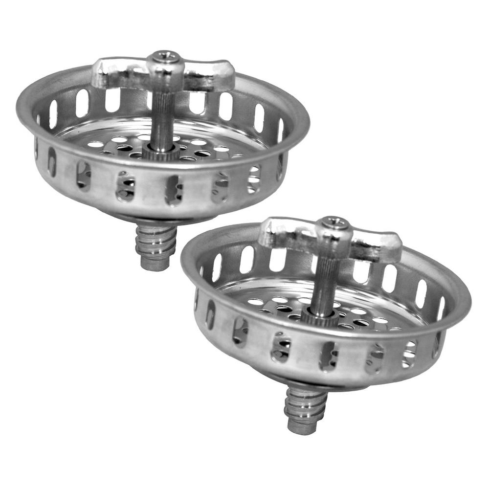 The Plumber S Choice 3 1 2 In Spin And Seal Strainer Basket Replacement For Kitchen Sink Drains Stainless Steel Threaded Stopper 2 Pack