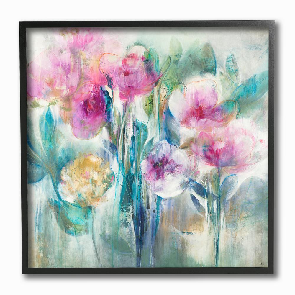 Multi-Color The Stupell Home Decor Blue and Green Bright Painterly Florals Framed Giclee Texturized Art 16 x 20