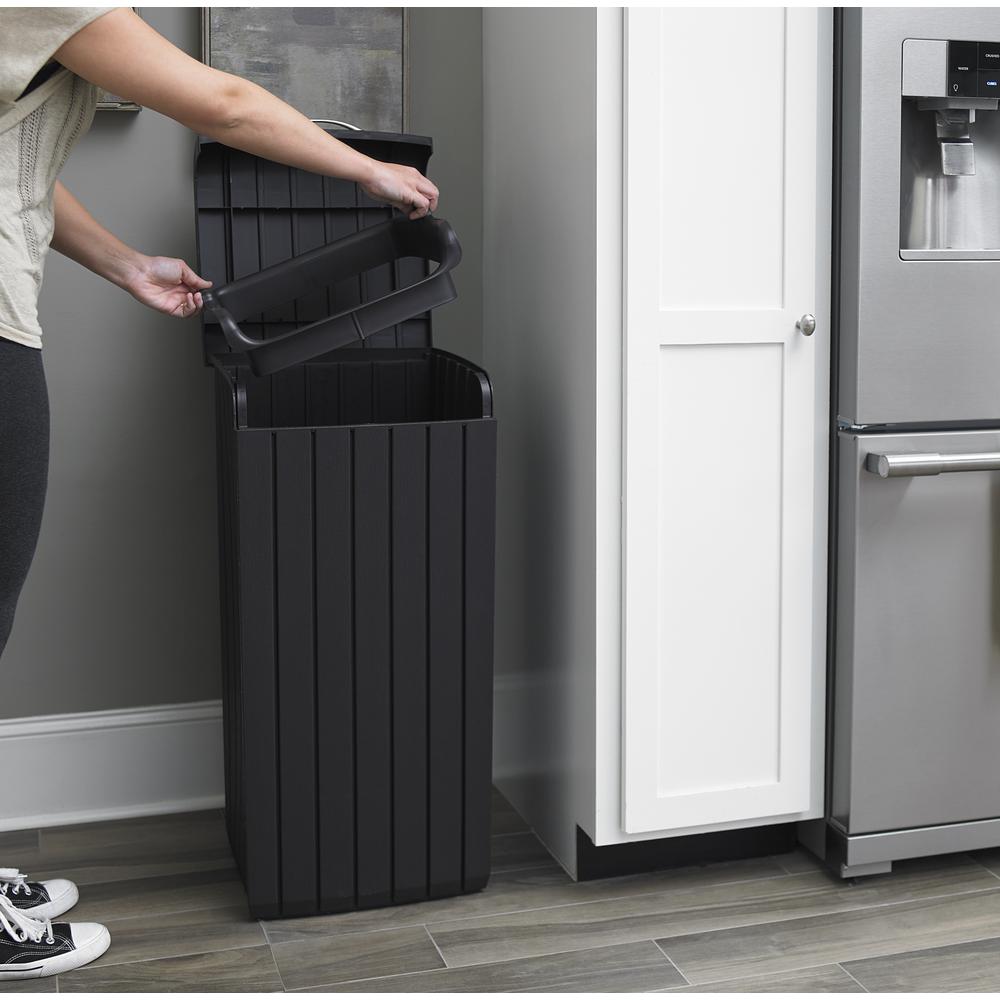 Trash Garbage Can Keter 30 Gal. Brown Outdoor Indoor Wood Style Plastic