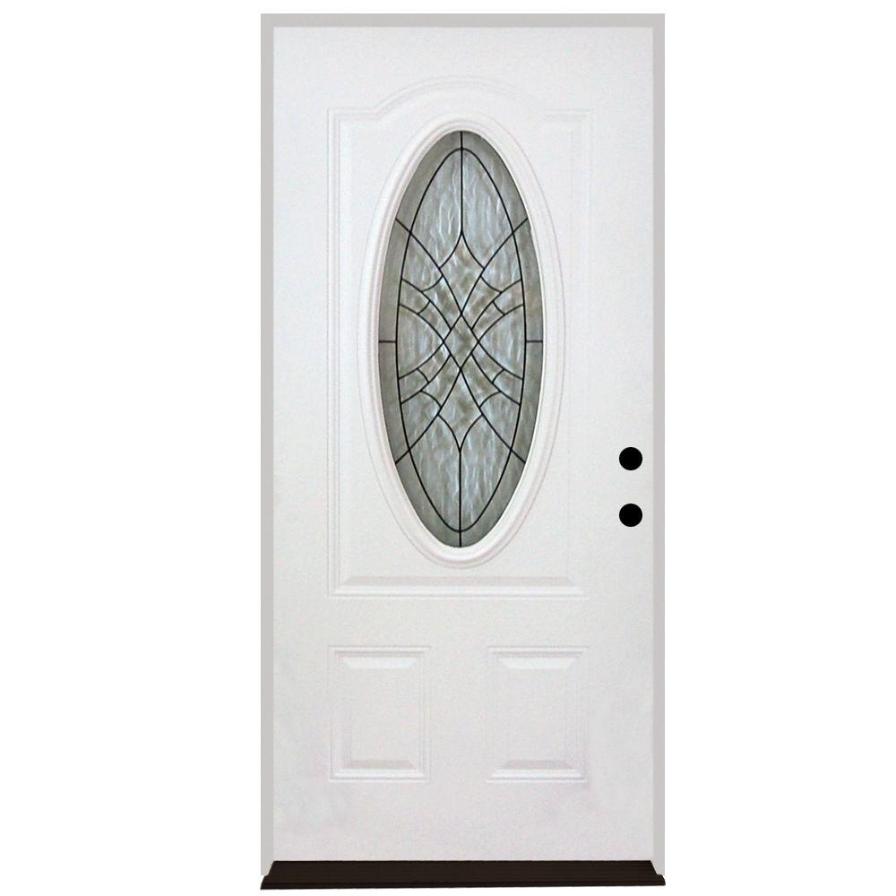 Steves & Sons 32 in. x 80 in. Webville Oval Lite 2Panel Primed White