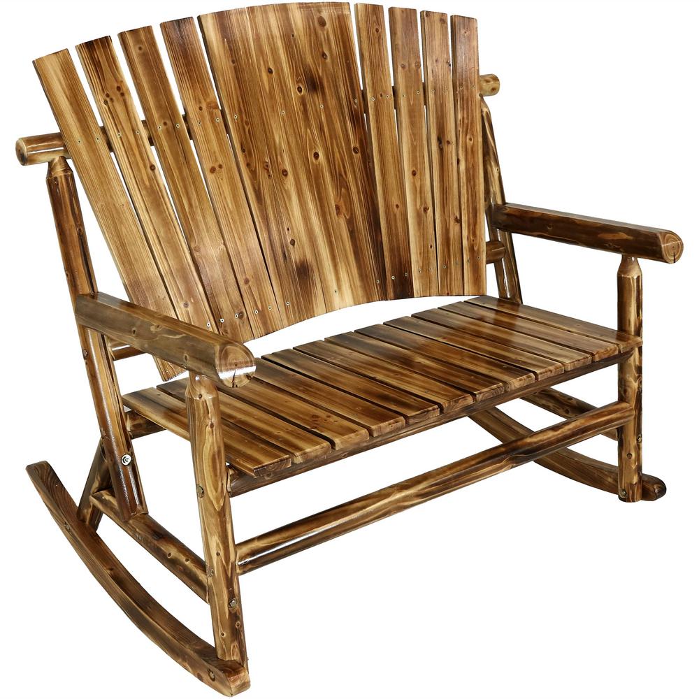 Sunnydaze Decor Rustic Fir Wood Log Cabin Patio Rocking Loveseat