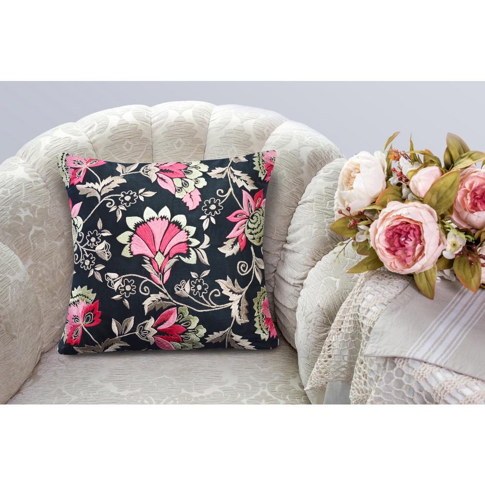 Boutique Pink And Black Floral Down Alternative 20 In X 20 In