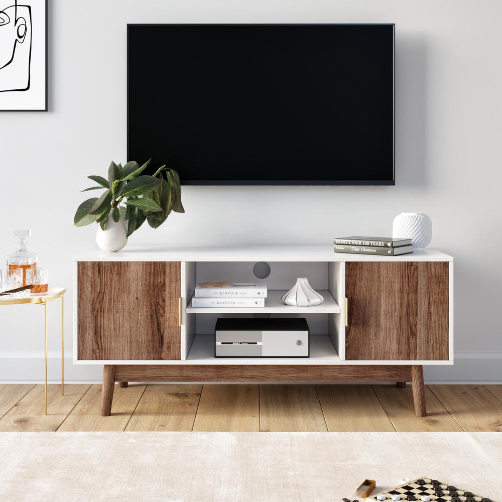 Nathan James Wesley White Scandinavian Tv Stand With Rustic Oak