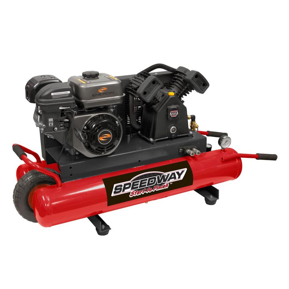 SPEEDWAY 9 Gal. 6.5 HP OHV Wheelbarrow Design Gas Air Compressor with RunFlat Tire7295 The