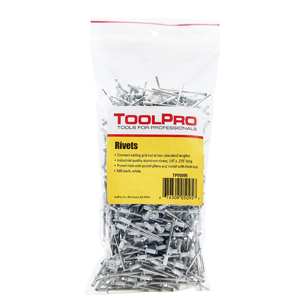 ToolPro 1/8 inch White Aluminum Pull Rivets (500-Piece) by ToolPro