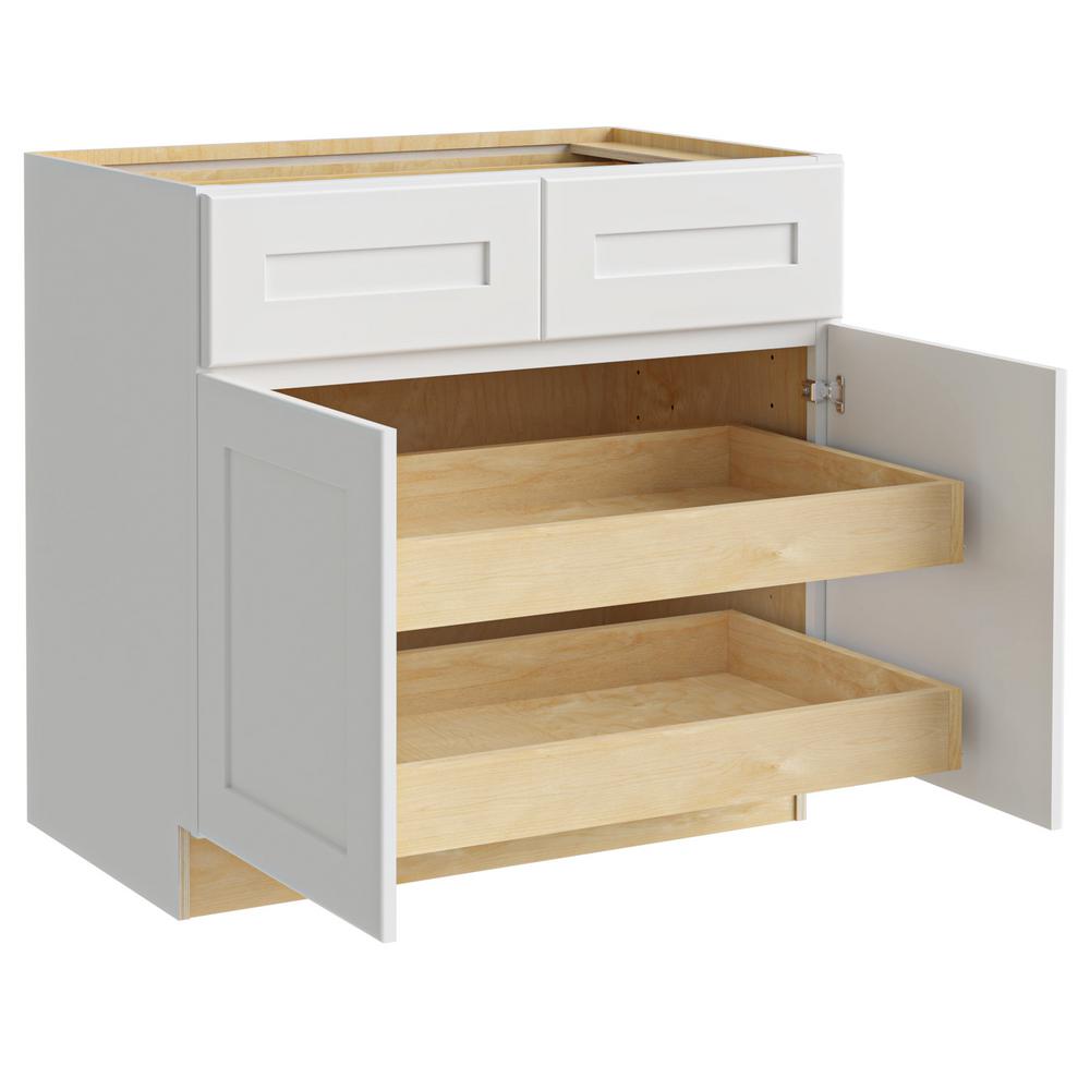 Home Decorators Collection Newport Assembled 36x34 5x24 In Plywood Shaker Base Kitchen Cabinet 2 Rollouts Soft Close In Painted Pacific White B36 2t Npw The Home Depot