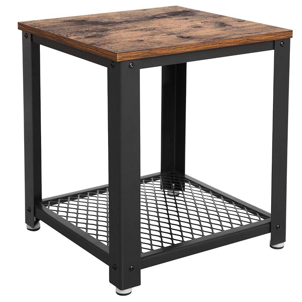 Benjara Brown And Black Metal Frame End Table With Wooden Top And