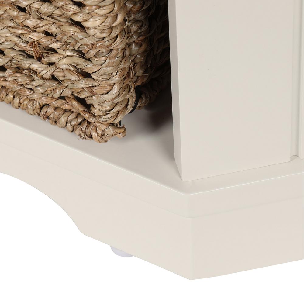 Corner Bench White Storage Entryway Farmhouse Woven Seagrass Basket ...