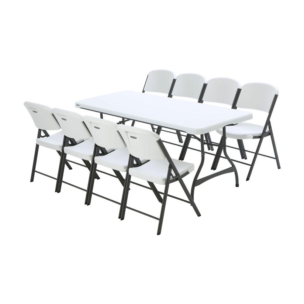 6 Ft White Granite Stacking Table And Chair Combo 8 Pack