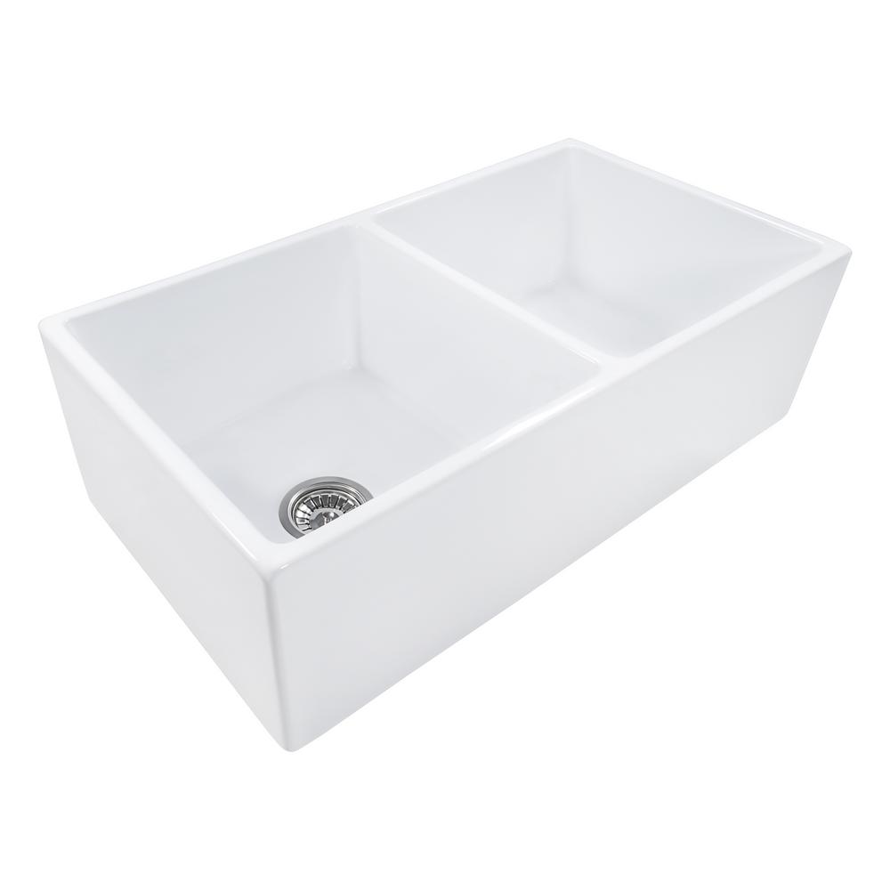 Ruvati Farmhouse A Front Fireclay 33 In Double Bowl Kitchen Ruvati Farmhouse A Front Fireclay 33 In Double Bowl Kitchen Sink White