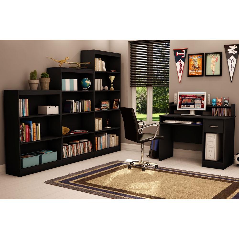 South Shore Axess Solid Black Desk With Hutch 7270076 The Home Depot