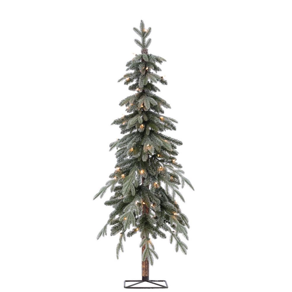 Sterling 5 ft. Pre-Lit Flocked Natural Cut Alpine Artificial Christmas ...