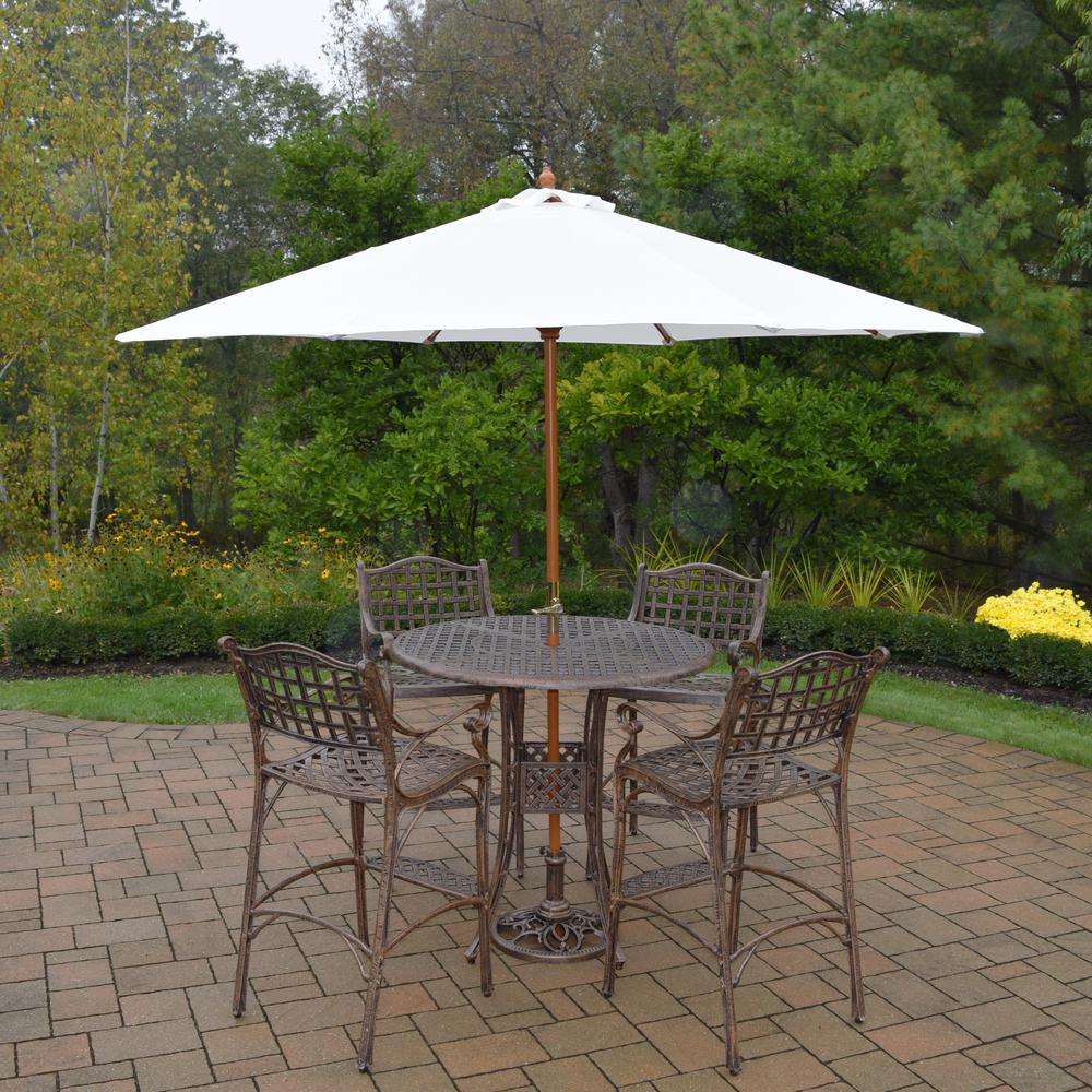 Elite 7 Piece Aluminum Outdoor Bar Height Dining Set With White Elite 7 Piece Aluminum Outdoor Bar Height Dining Set With White Umbrella Hd1101bt 1100bc4 4001wt 4101ab Ab The Home Depot