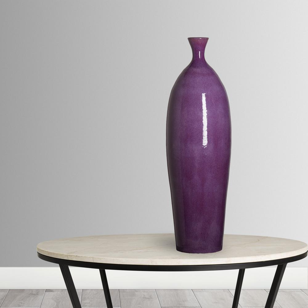 Emissary 37 in. Eggplant Purple Ceramic Bottleneck Vase 1177EP The