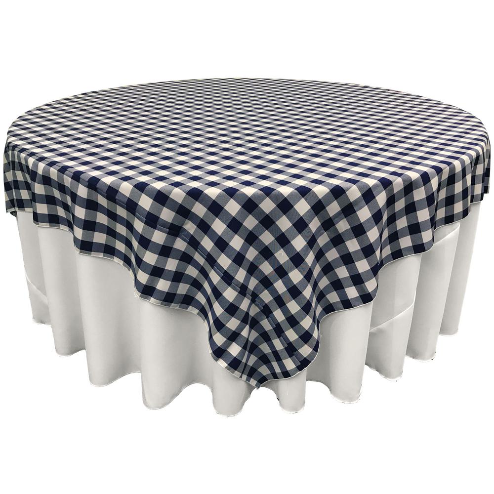 La Linen 90 In X White And Navy Polyester Gingham Checkered White And Navy Polyester Gingham Checkered