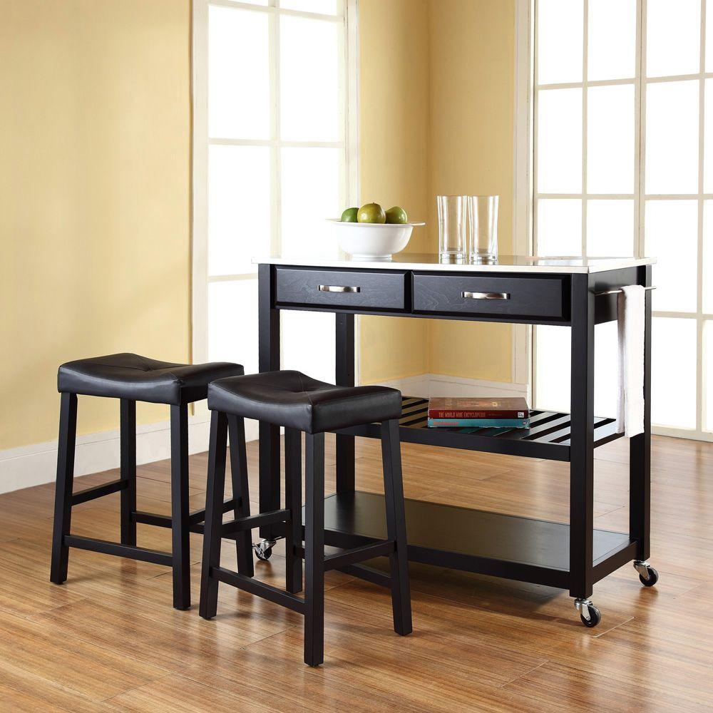 Crosley Black Kitchen Cart With Stainless Steel Top