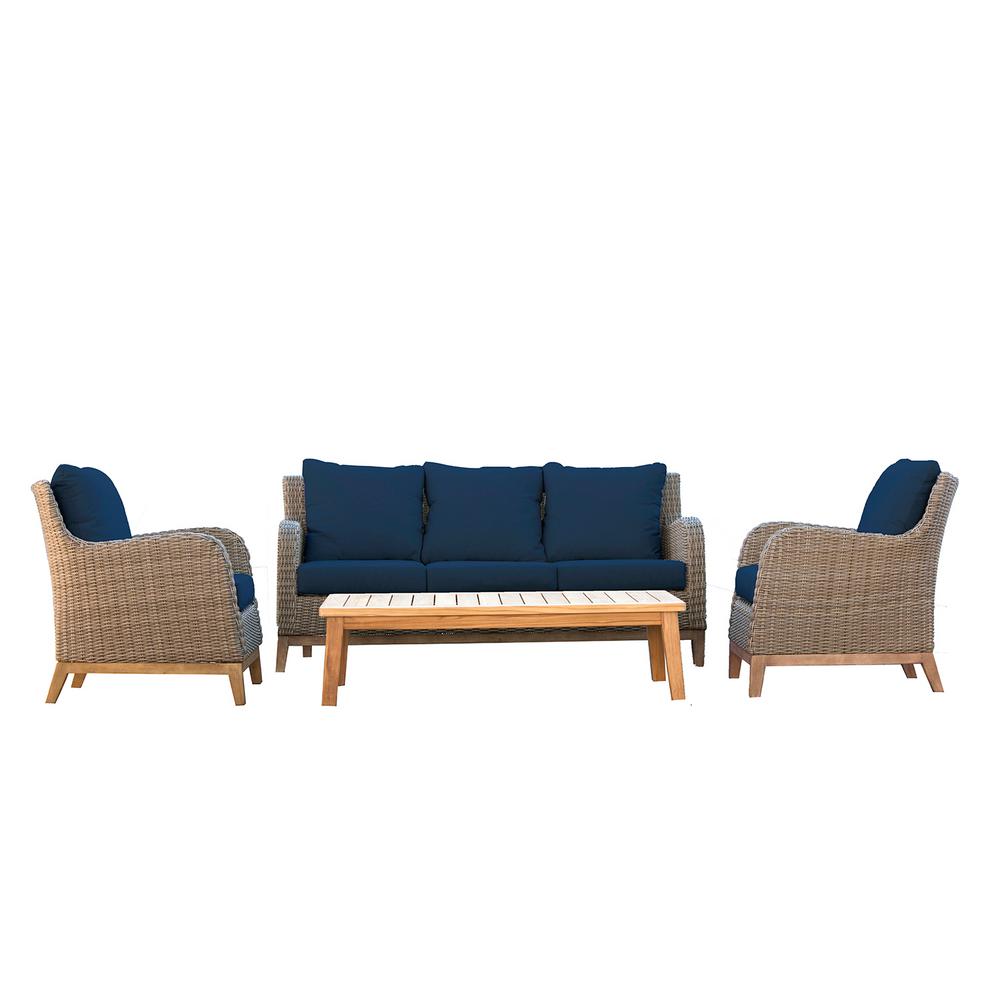 Patio Plus Indo 4 Piece Outdoor Teak And Wicker Patio Plus Indo 4 Piece Outdoor Teak And Wicker Conversation Set With Indigo