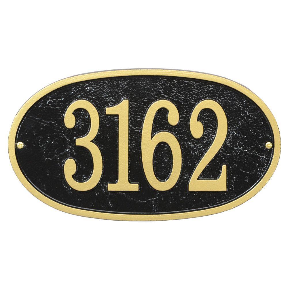 Outdoor Signs Letters Numbers Hardware The Home Depot Fast And Easy Oval House Number Plaque Black Gold