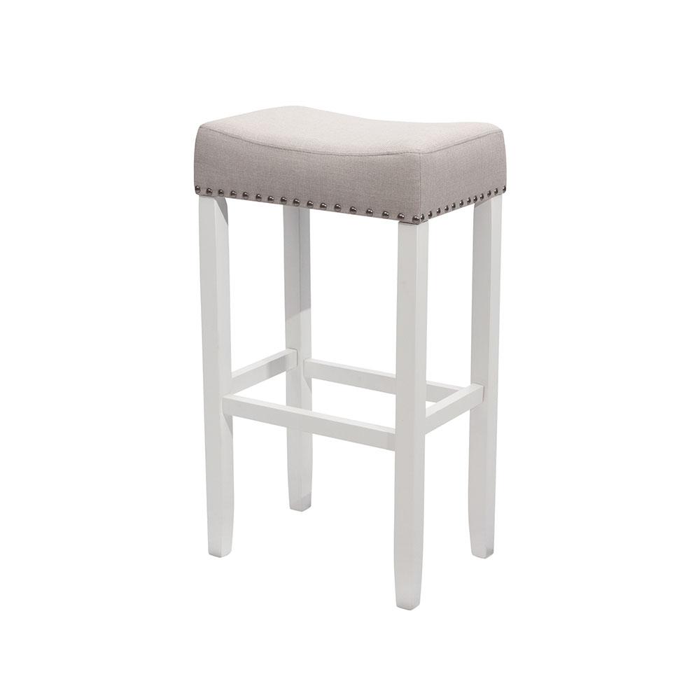 Nathan James Hylie Nailhead 29 In White And Gray Cushioned Bar Nathan James Hylie Nailhead 29 In White And Gray Cushioned Bar Stool