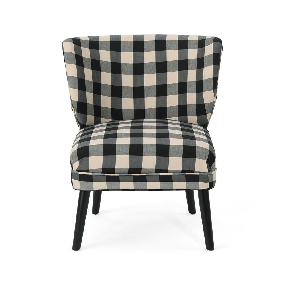 Noble House Laurier Modern Farmhouse Black Checkerboard Fabric Accent Chair 306267 The Home Depot