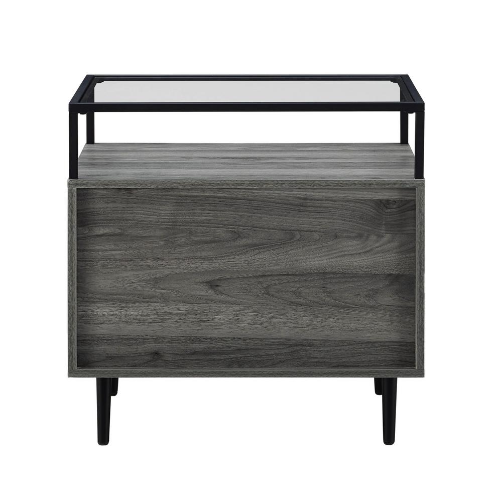 Modern Glass Top 2 Door Side Table Slate Grey Hd8180 The Home Depot