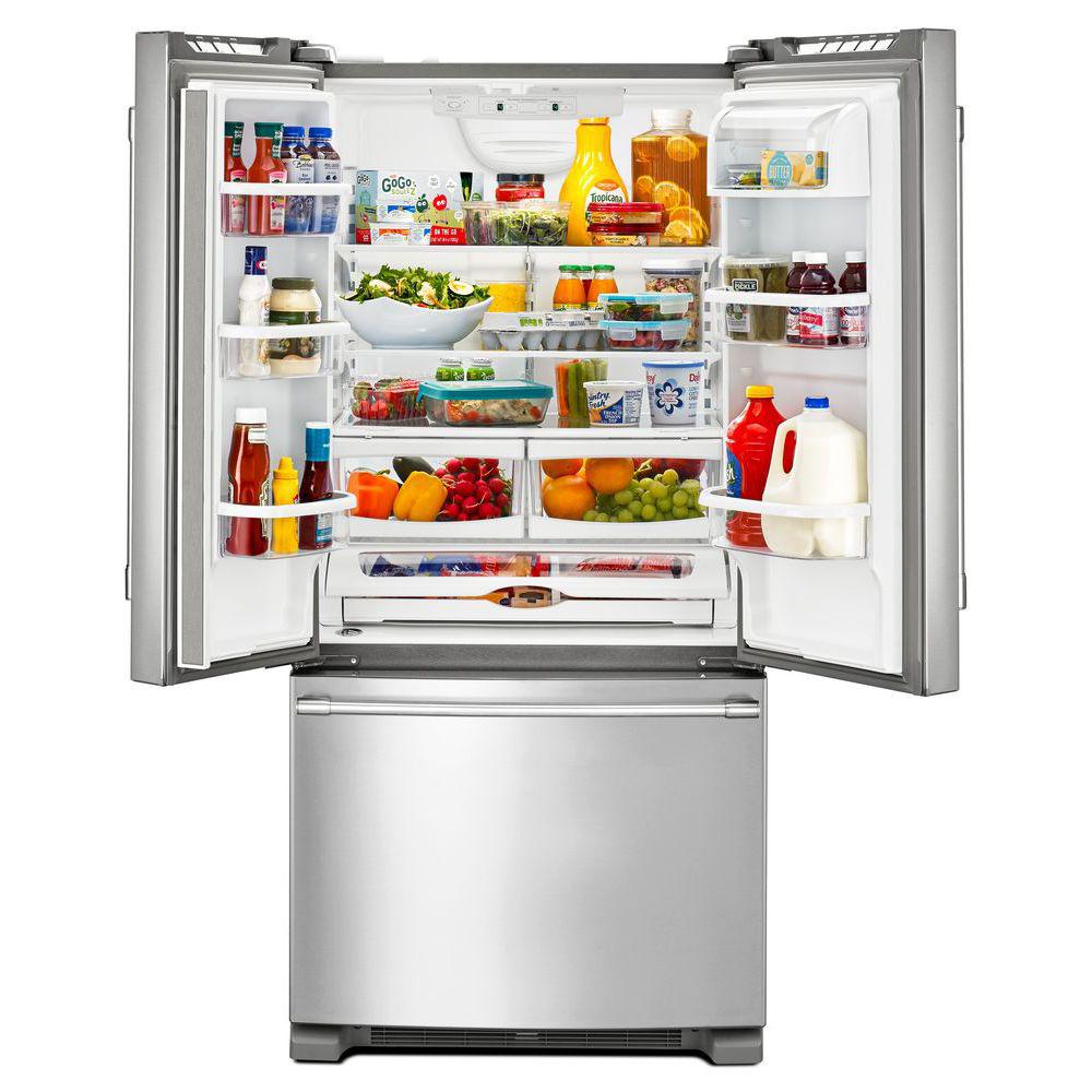 Maytag 22 Cu Ft French Door Refrigerator In Fingerprint Resistant Stainless Steel Mff2258fez The Home Depot