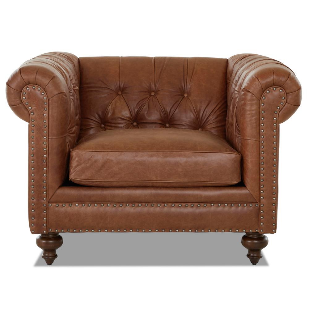 Home Decorators Collection Blakely Brown Leather Chesterfield Chair Ld93410bcarenav The Home Depot