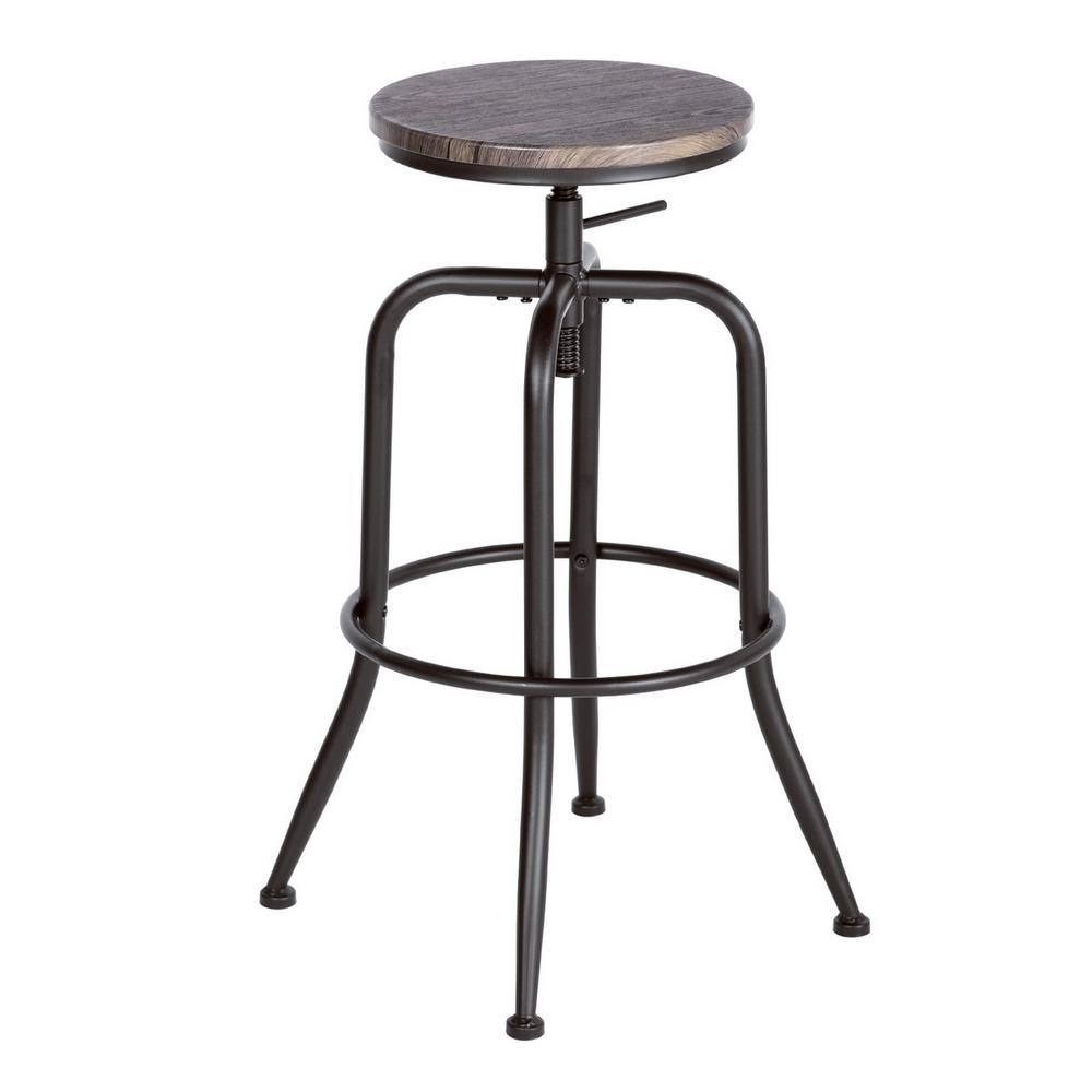 Adjustable Height Wood and Metal Bar Stool,Vintage Industrial Bar Stools,Swivel Kitchen Dining Chair Walnut Color