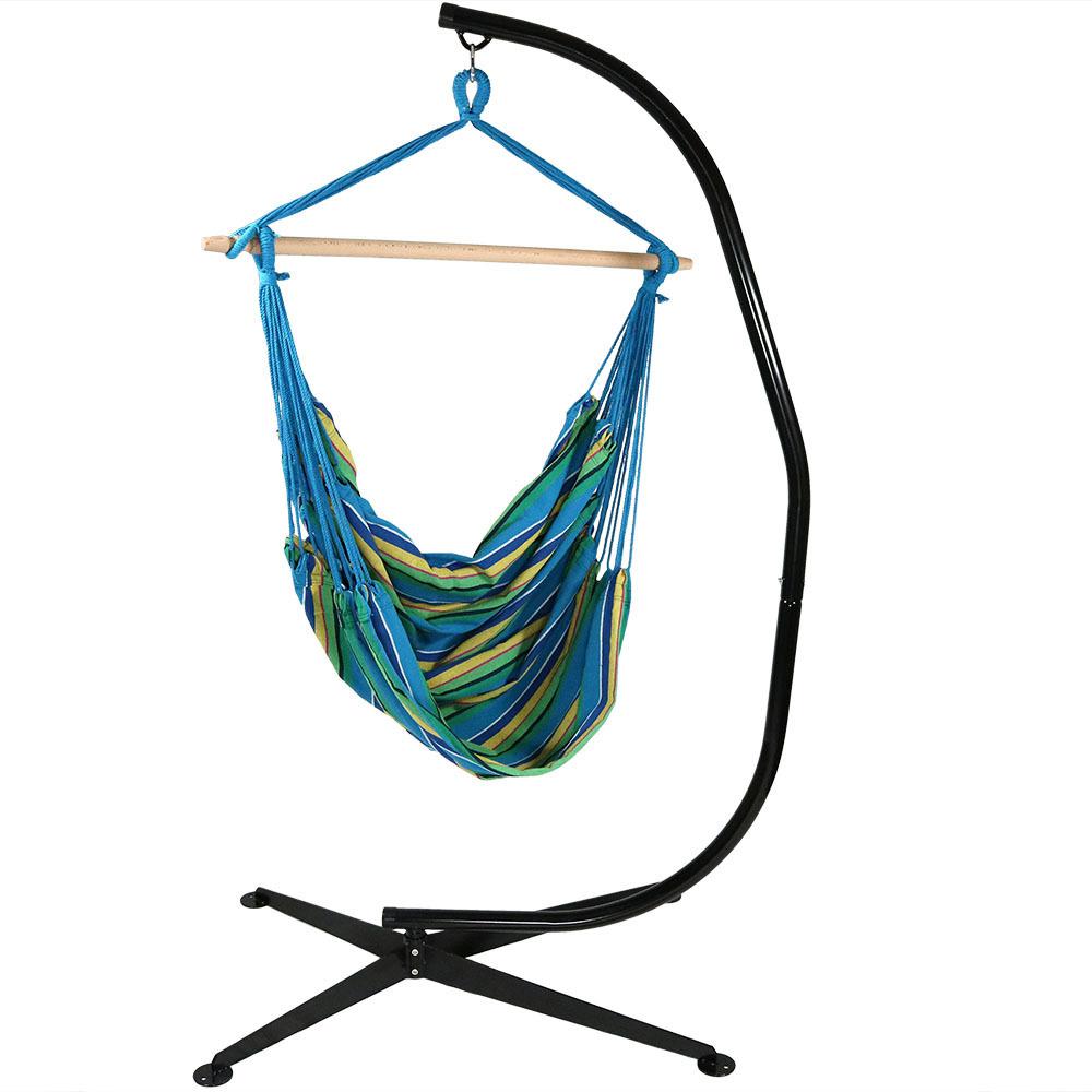 sunnydaze decor 5 ft fabric jumbo hanging chair hammock swing with stand  in ocean breezelyjhcsobcombo  the home depot