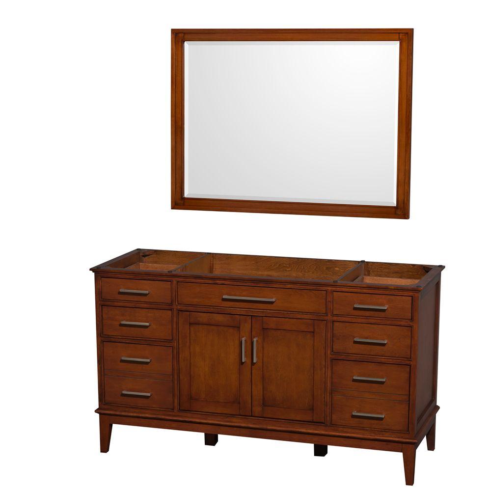 Wyndham Collection Hatton 59 In Vanity Cabinet With Mirror Light Chestnut