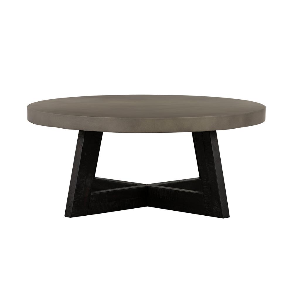 Benjara 40 in. Gray and Brown with Cross Metal Base Support Round