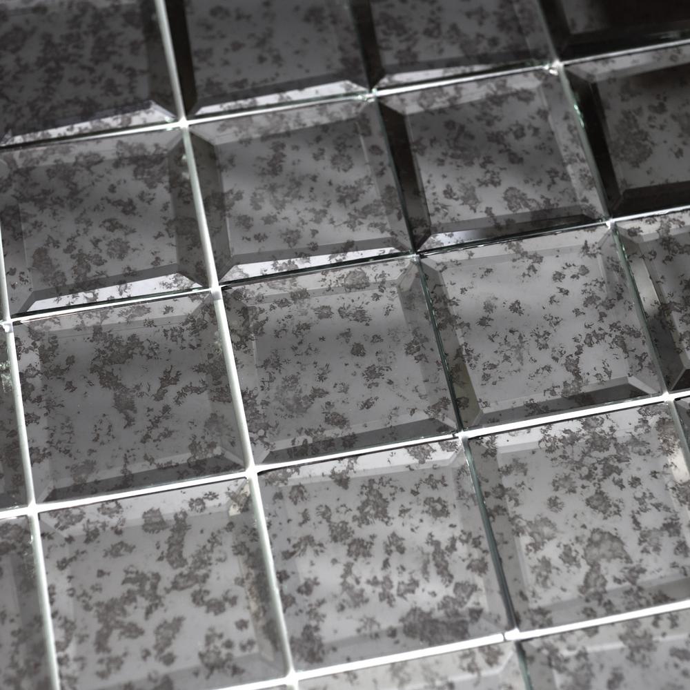 ABOLOS Mosaic 3" x 3" Square Antique Silver Beveled Glass Mirror Peel & Stick Decorative